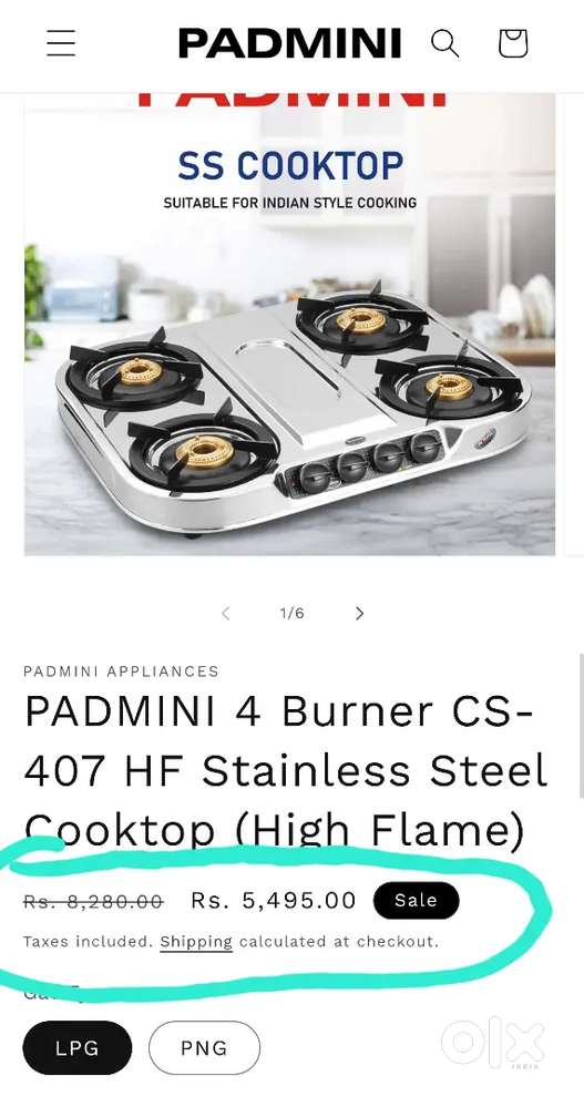 Padmini 4 burner gas Top condition
