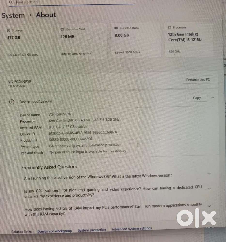 Lenovo ThinkPad 12 th gen i3 8gb RAM 500 GB storage
