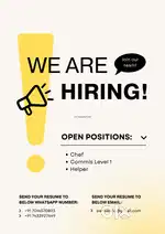 Need chef, commis level 1, helper for mexican food outlet