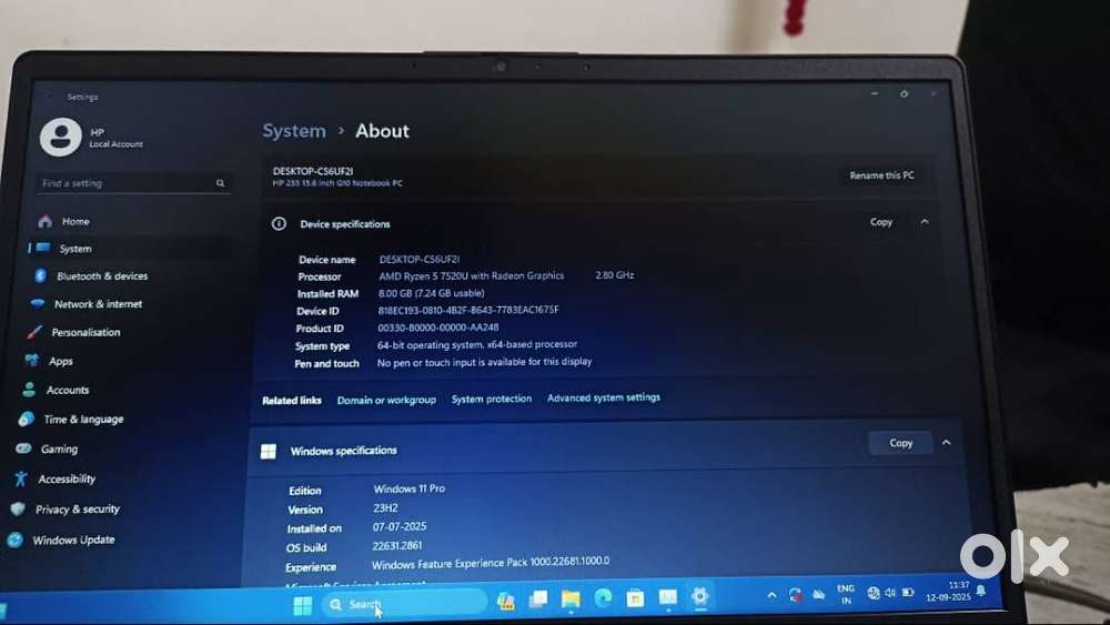 HP 15.6  Ryzen 5 7520U  8GB RAM  Win11 Pro   New +Box + Invoice