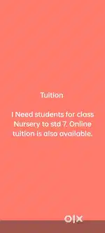 I Need students for class Nursery to std 7