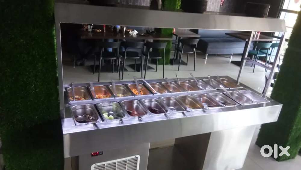 Pizza, setup, vertical fridge, glass door deep freezer