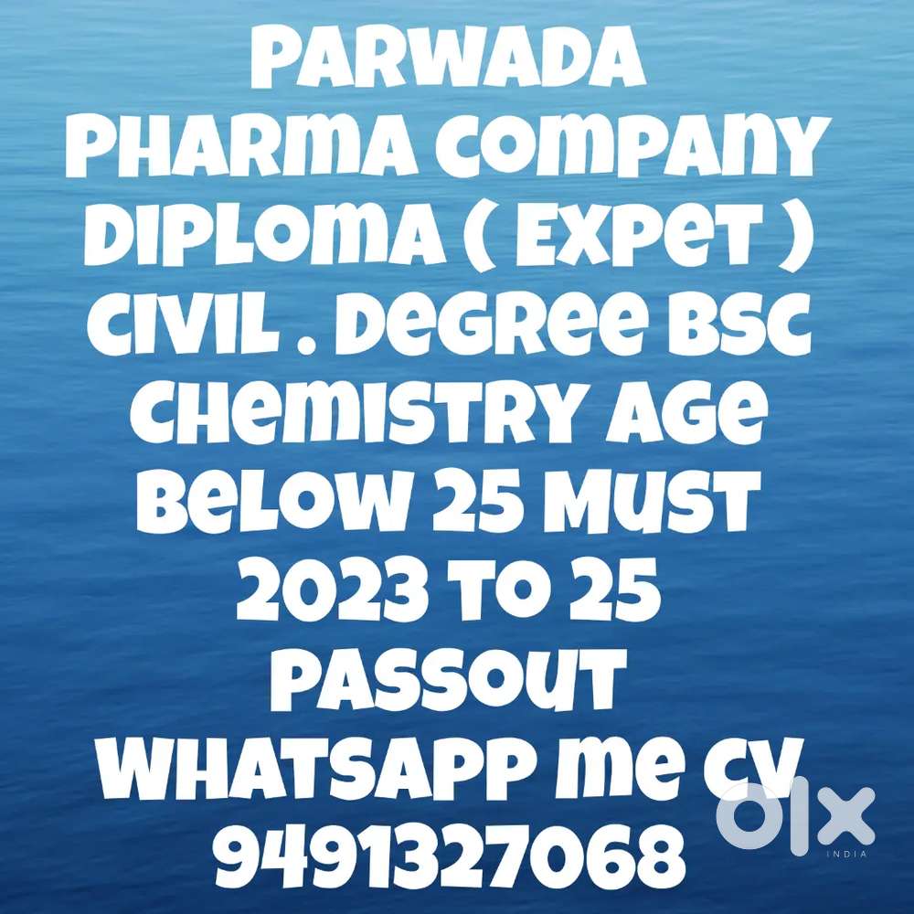 Pharma Job age below 25 , 23 to 25 passout
