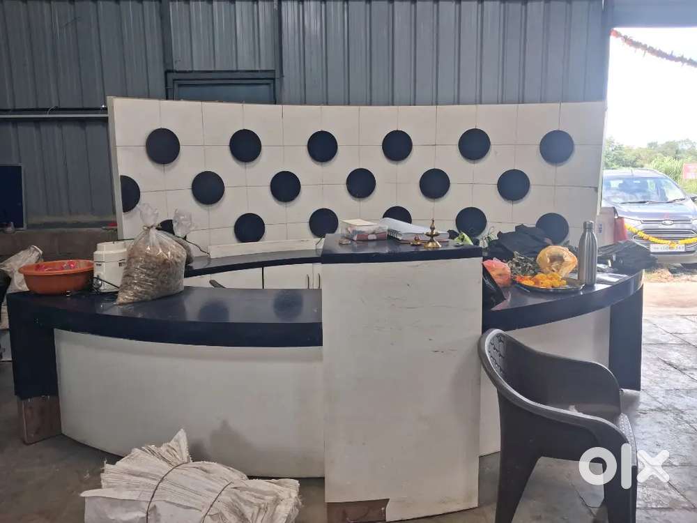 Reception table and back storage table and background design