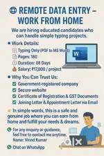 DATA ENTRY JOBS – WORK FROM HOME (WFH)  No fixed working hours – Work
