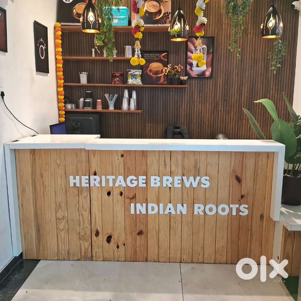 Cafe materials counter desk,display warme,freezer,flask, computer