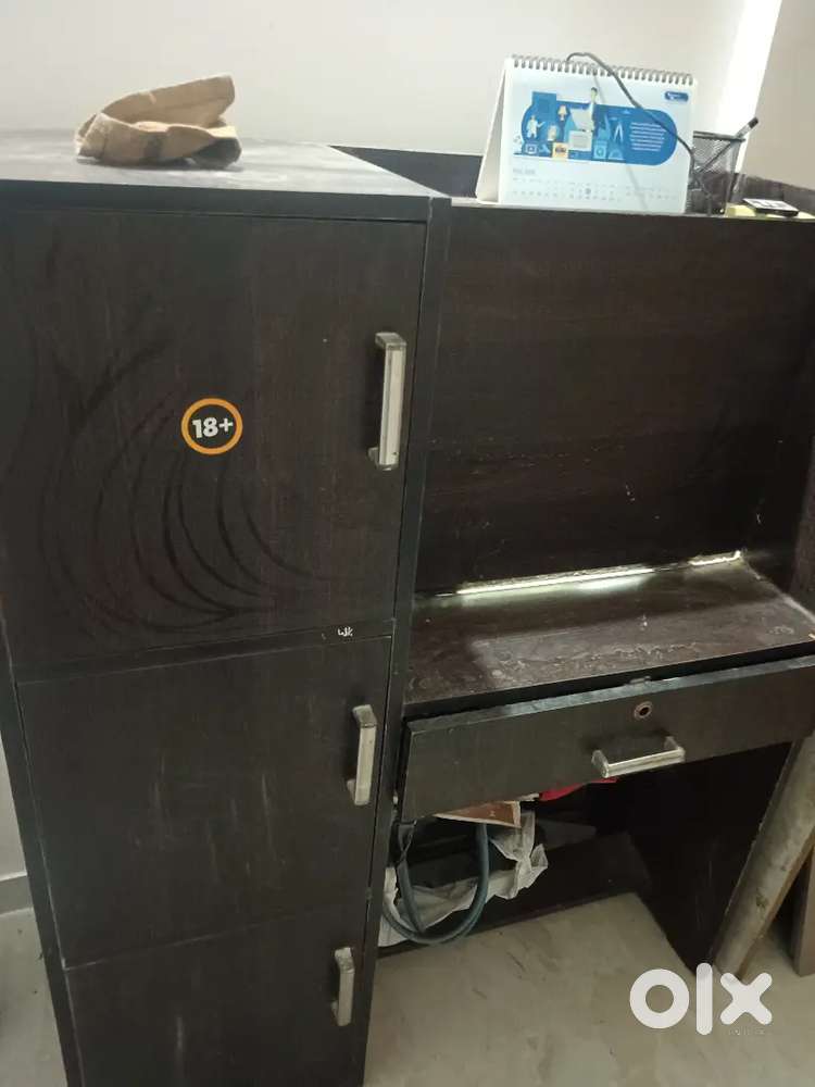 Spacious Wooden Study Table with Storage Cabinets and Foldable Desk