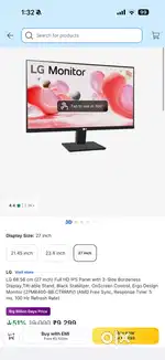 27 inch monitor hardly used - 3 months old