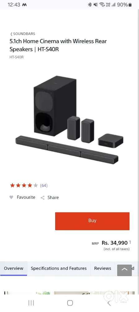 Sony Home Theatre system with wireless Rear Speakers