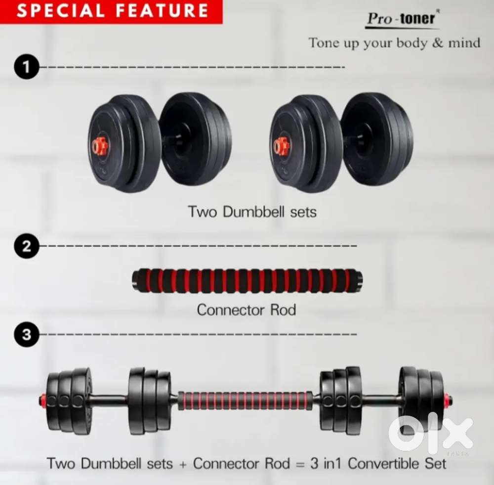 20 Kg dumbbells 3 in 1 convertible