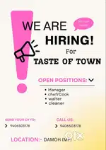 Restaurant staff required on damoh Madhya Pradesh