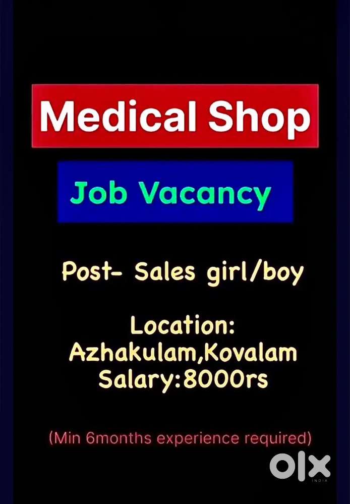 Sales Staff for Medical Shop at Azhakulam