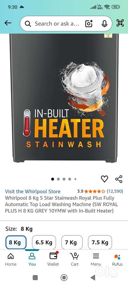 8kg Whirlpool washing machine