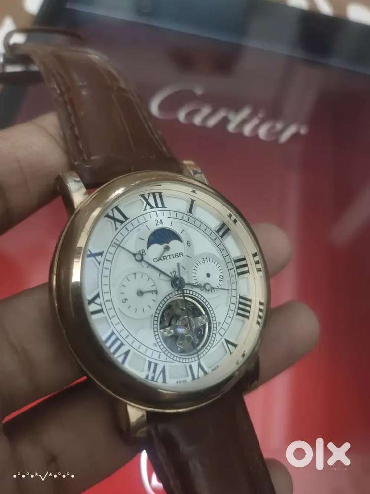 Classic brown strap and golden dial watch