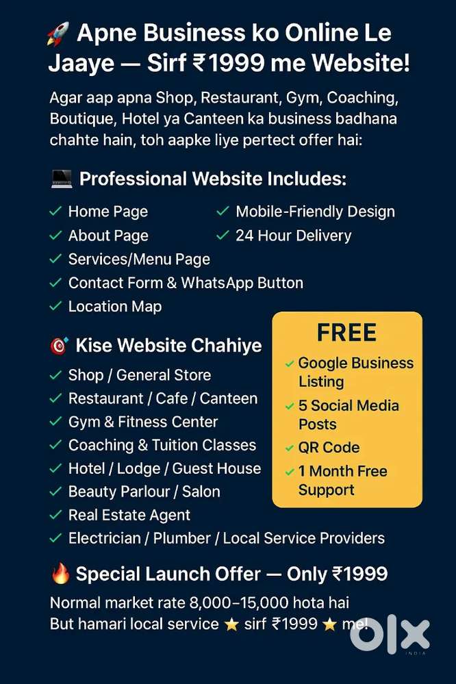 “Apne Shop/Restaurant/Gym ki Website Banwaye – Sirf ₹1999