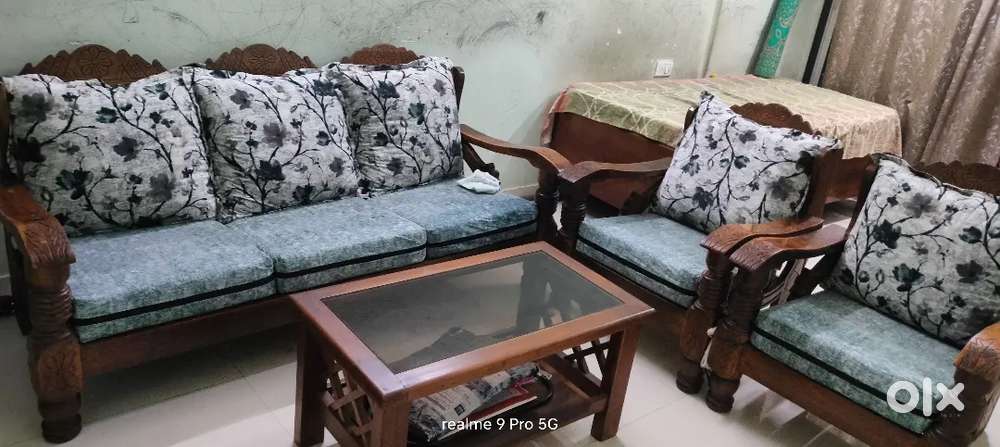 Wood sofa ( sagwan wood ) with table Full furnished