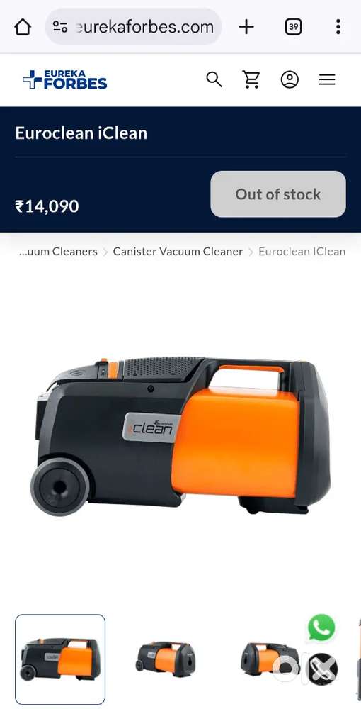 Eureka Forbes iclean vacuum cleaner for sale in new condition