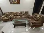 5-Seater Sofa Set with Glass Center Table – Good Condition