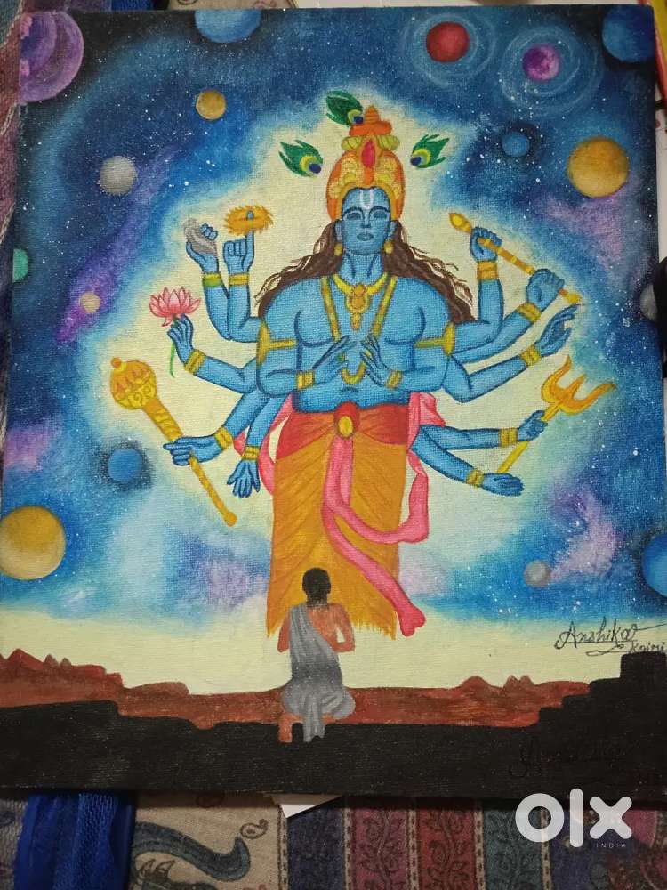 Painting of lord Vishnu on canvas