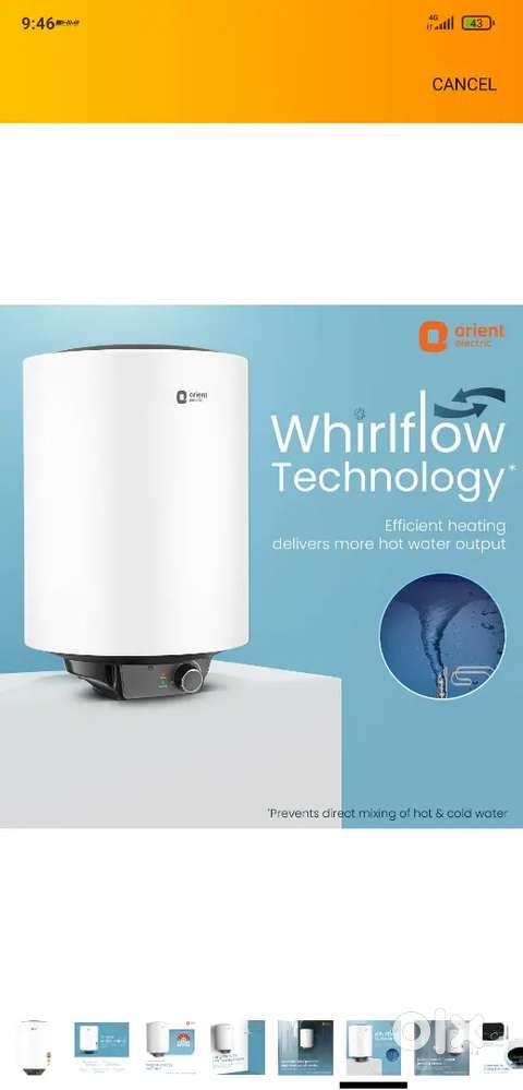 Geyser , orient brand new gyser 25 liter . With 5 star