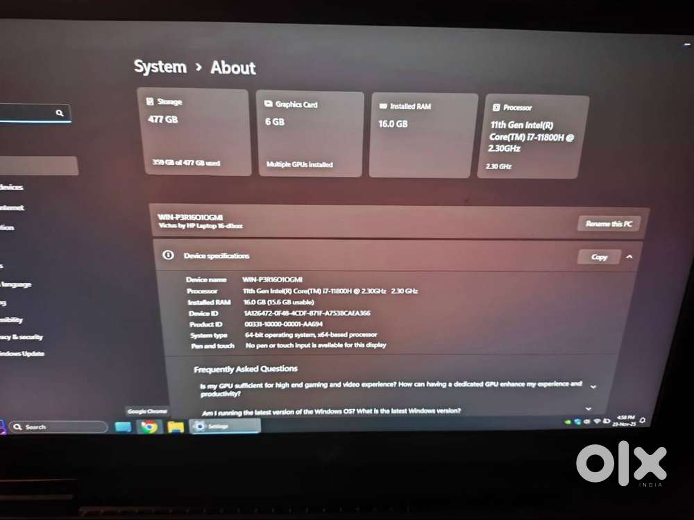 HP Victus Gaming Laptop i7 RTX 3060 6GB Nvidia Graphics 16GB RAM