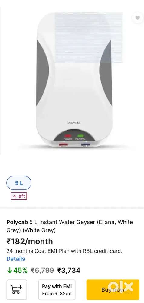 Polycab Eliana Water Heater (Geysers) 5 Ltr
