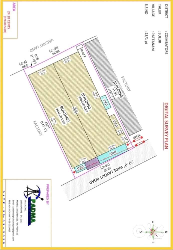 24 Cent 8000 sqft textile shed with 110 hp immediate sale pattanam