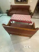 DOUBLE BED WITH SIDE TABLE AND 7 SEATER SOFA SET WITH SIDE TABLES