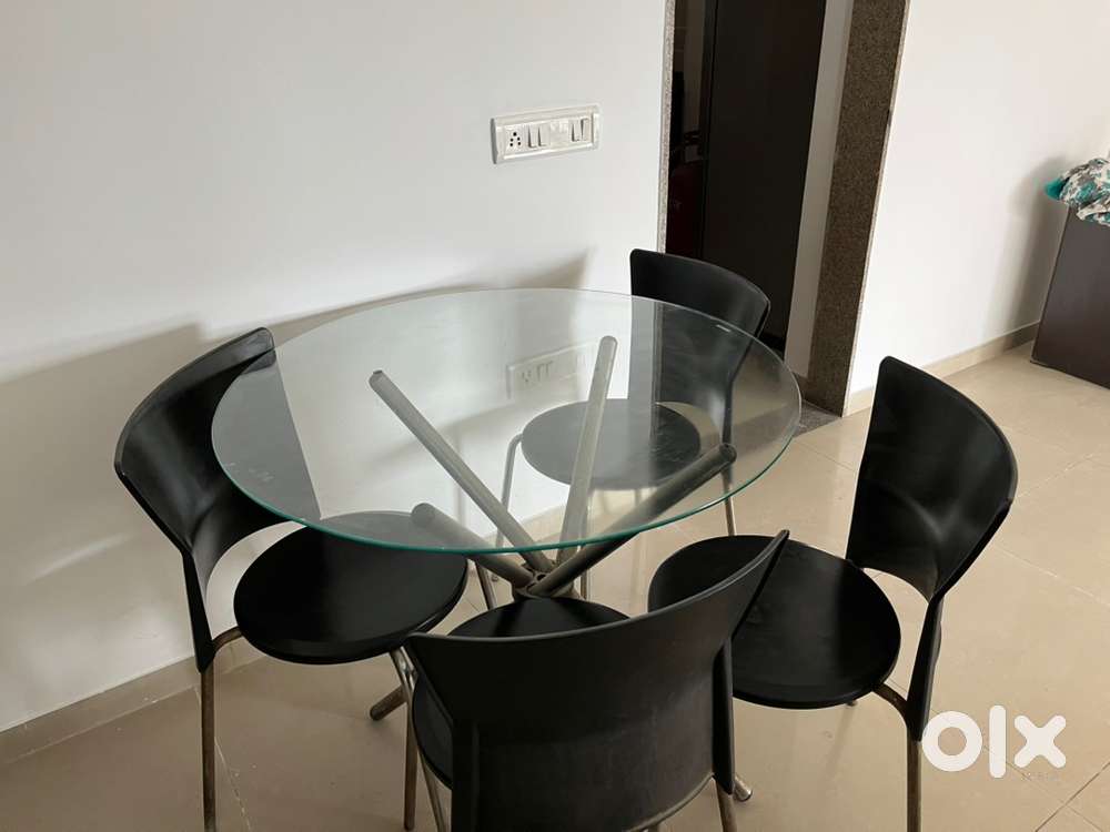 Glass Top Table, 5 door modular wardrobe and old modular cupboard