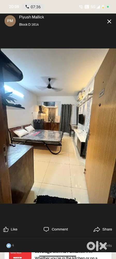 Studio flat fully furnished available