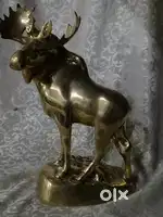 Antique pure brass solid very heavy big size wild deer 34/30 cm.