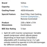 Voltas 1.5 ton inverter compressor Star rating 5 star ,Split AC