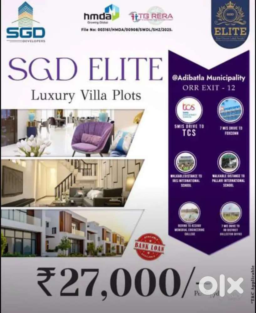 HMDA TG RERA AT ONLY 24,999 NEAR BONGLOOR ORR EXIT NO:12