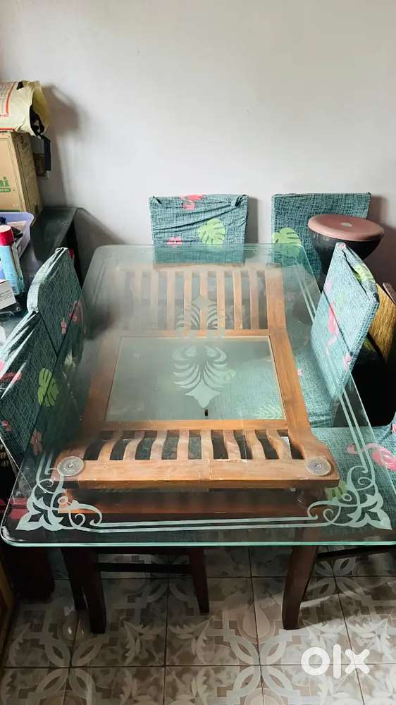 Wooden Dining Table with Glass top &  6 chairs