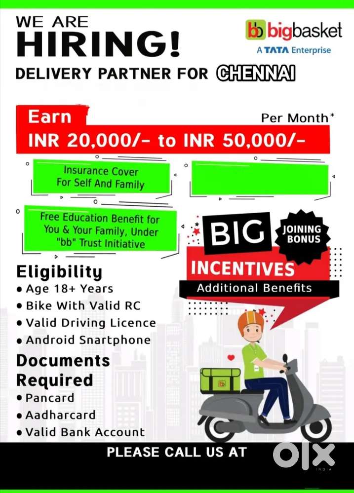 BIGBASKET TRIPLICANE முழுநேர/ பகுதிநேர /வார இறுதி ஷிப்ட் நேரம் உண்டு