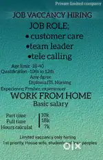Work From Home Job – Customer Care / Telecalling / Team Leader
