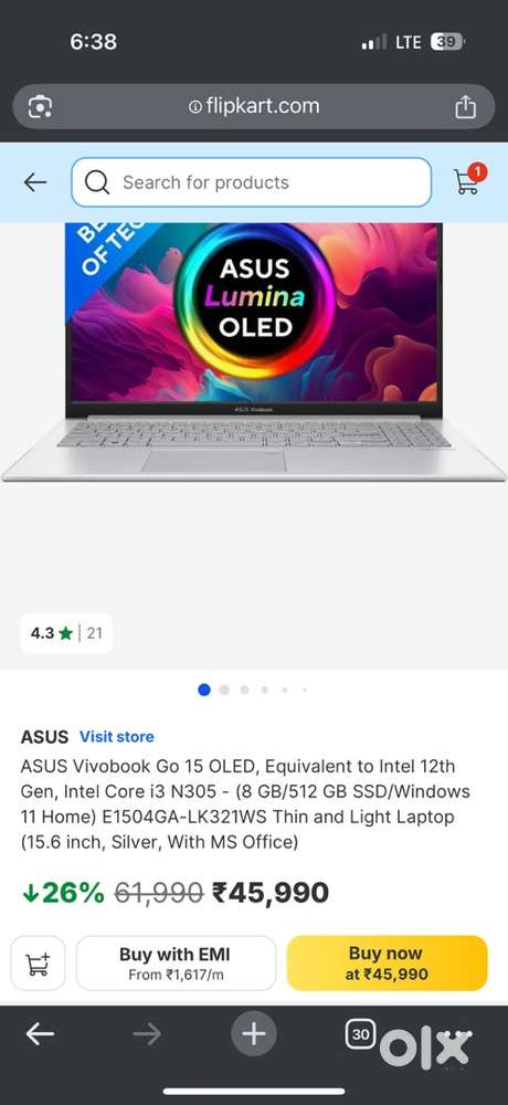 ASUS VIVOBOOK GO 15 OLED Intel core i3 8/512