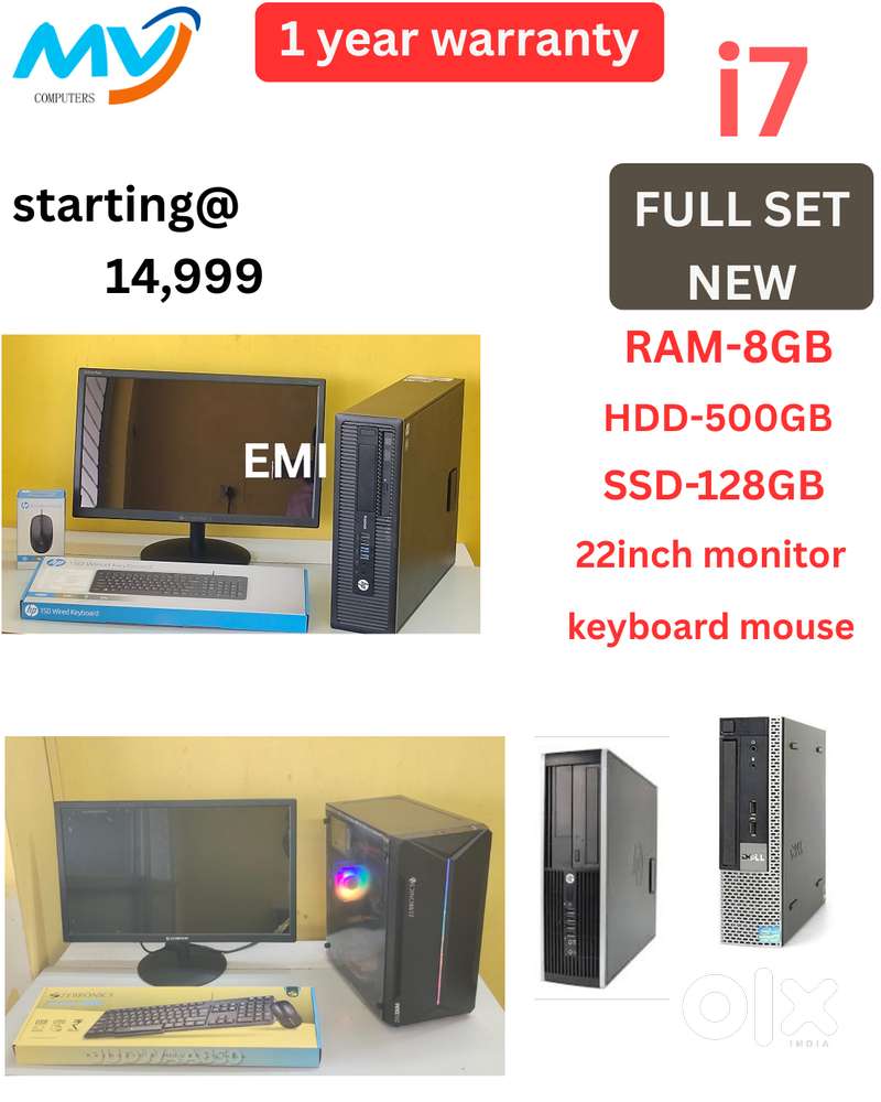 Branded CPU - i7 Process  Ram - 8GB DDR3  Hard Disk - 500GB  Cash on