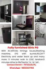 Girls PG fully furnished walkaway to CGC landran,5 min drive 8b Mohali