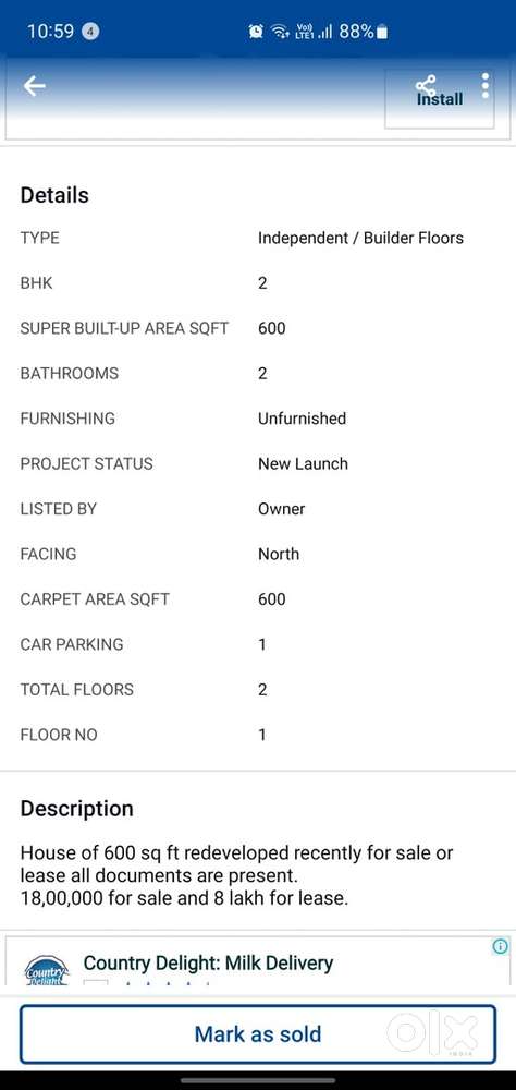 600 sqft 3 BHK  for sale