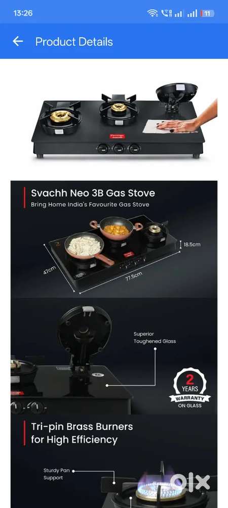 Neo GTSN 03 with Liftable Burners Glass Manual Gas Stove (3 Burners)