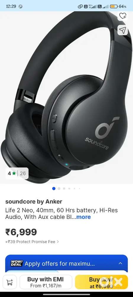 Soundcore life 2 neo headphones bettry life 1 month