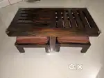 Compact & Moveable Rosewood Coffee Table with 2 cushioned Seaters