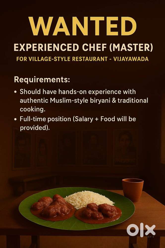 We need muslim style biryani master and meals master