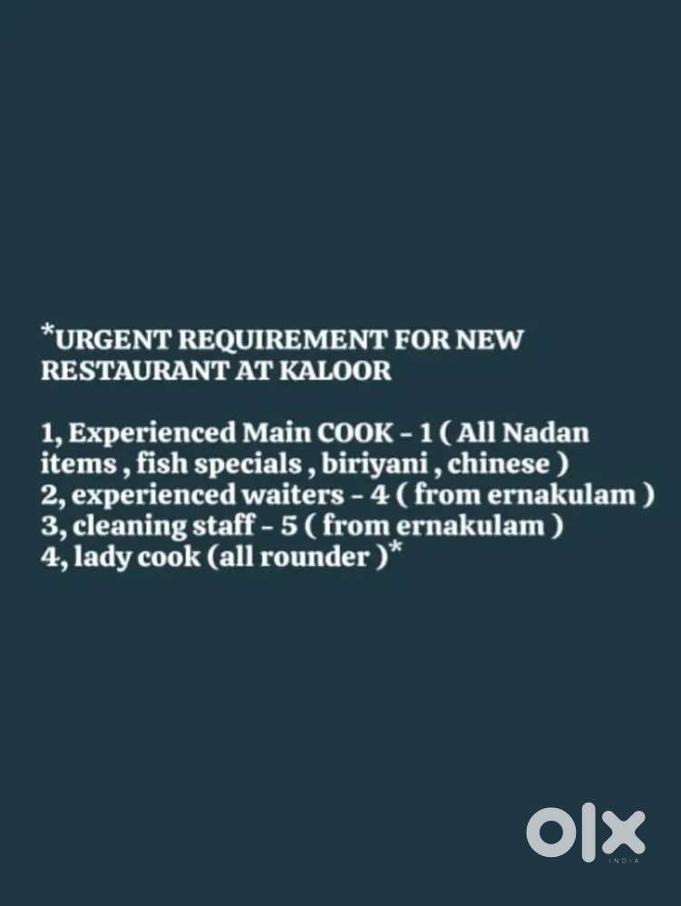 Main cook,hotel waiters, cleaners, lady cook