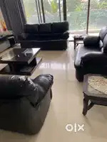 3+2+3 leathrite sofa black