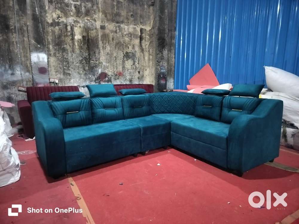 L Shape Sofa in Premium Velvet Fabric – Multicolor Options Available