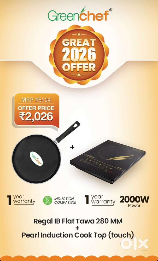 Brand New Greenchef 2000 Watts Pearl Induction+Regal Tawa MRP-5154