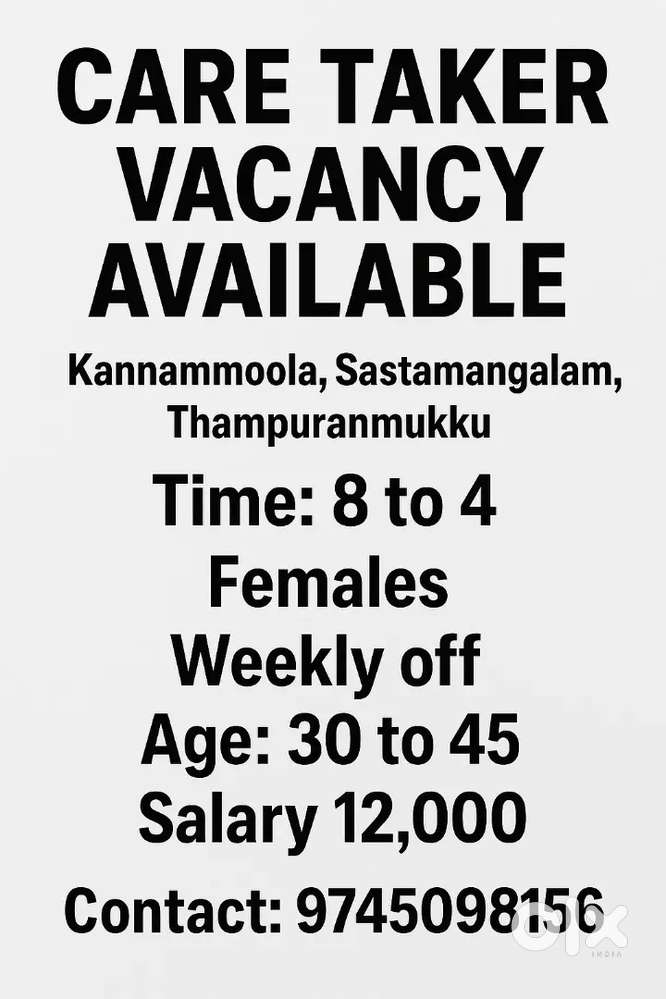 Caretaker vacancy available in tvm
