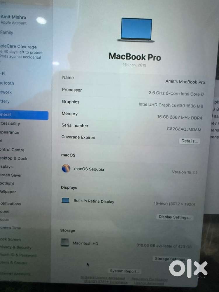 MacBook Pro 16” 2019 intel i7